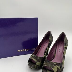 Madden Girl Green Camouflage Peep Toe Heels
